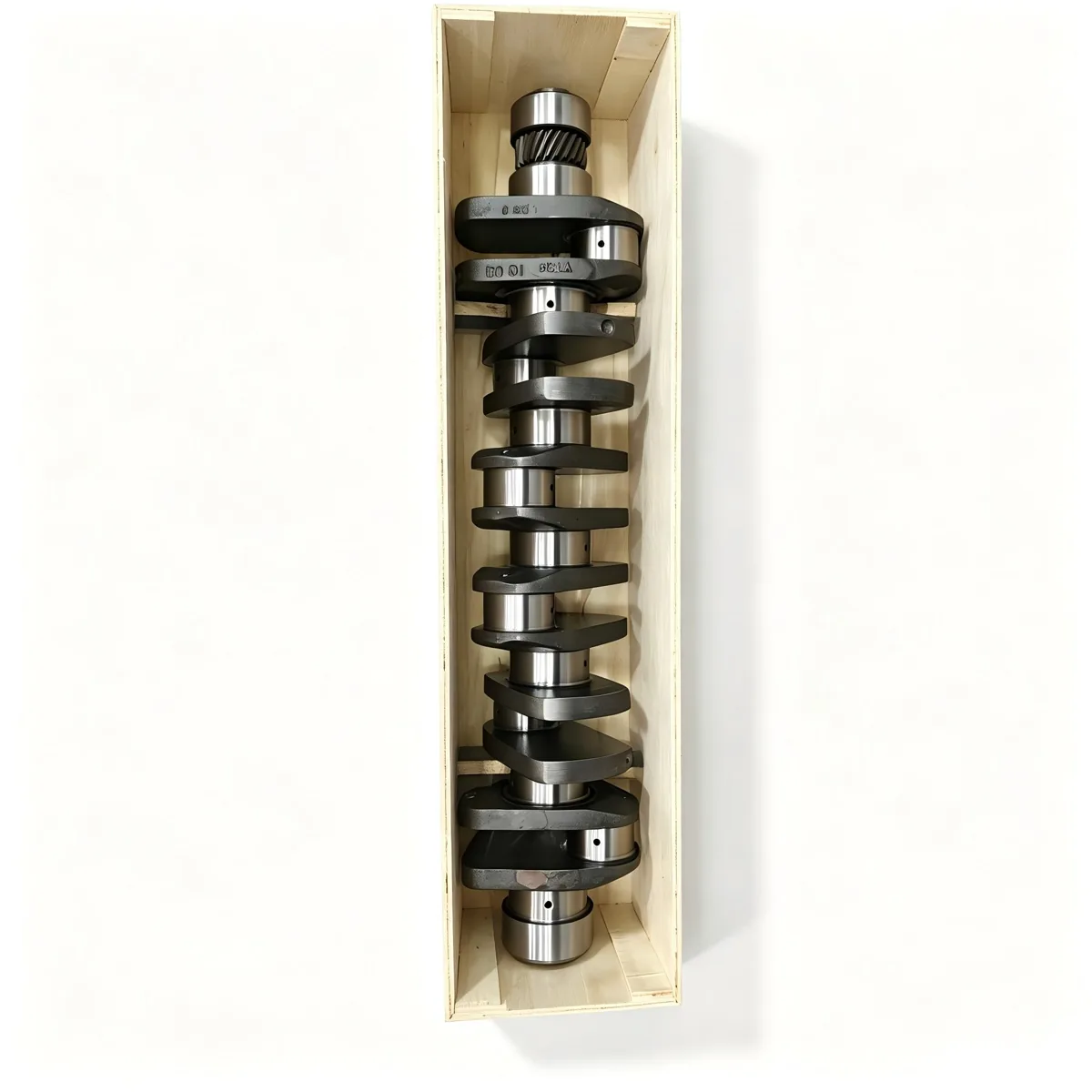 Actual crankshaft inside a wooden packing frame